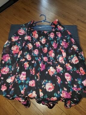 Art Class Girls Black Floral Smocked Peasant Blouse - Pink & Teal Accents